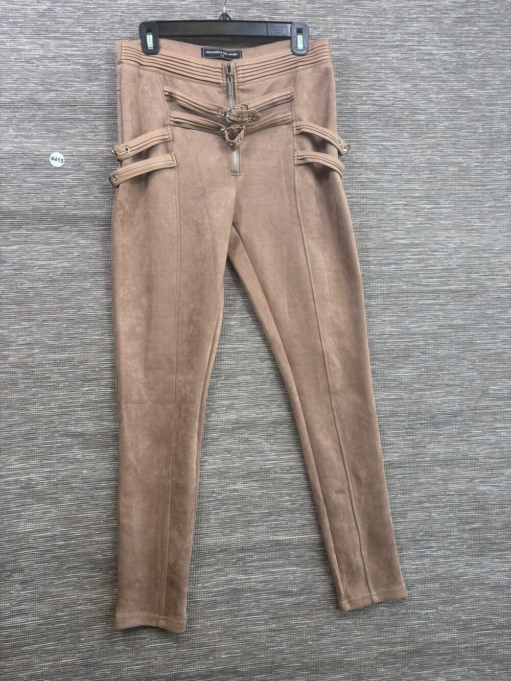 Manière De Voir Pants Womens Size 14 Beige Belted Strap Jegging Skinny Moto Zip
